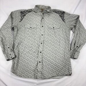 Cowboy Legend Western Shirt Mens XL Gray Paisley Embroidered‎ Snap Button